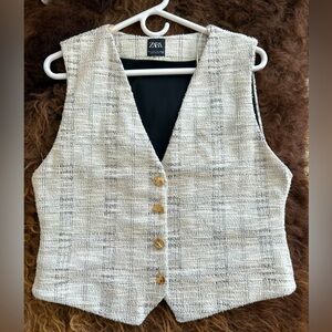 Zara Tweed Vest with Button Detail